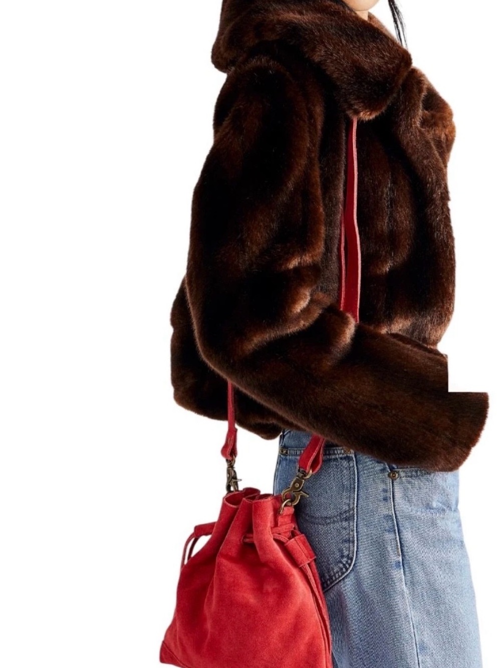 Free People Red Suede Drawstring Bucket Bag or pouch - removable strap - Picture 2 of 9